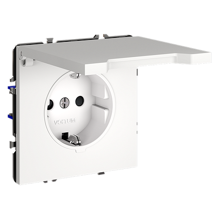 Розетка встраиваемая VOLTUM S70 с заземлением, защитными шторками и крышкой (белый матовый) VLS040302